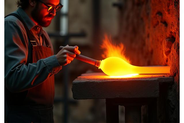 Artisan verrier travaillant le verre dans un atelier traditionnel